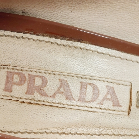 Prada Black Brown Patent Leather Square Toe Slip On Block Heel Pumps B237 - Picture 8 of 15